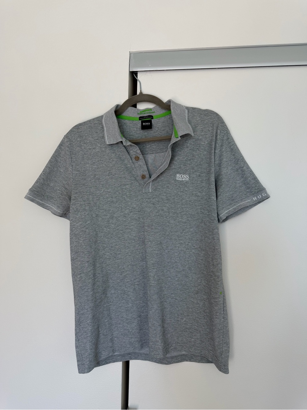BOSS Grey Men's Polo with Contrast Green Trim